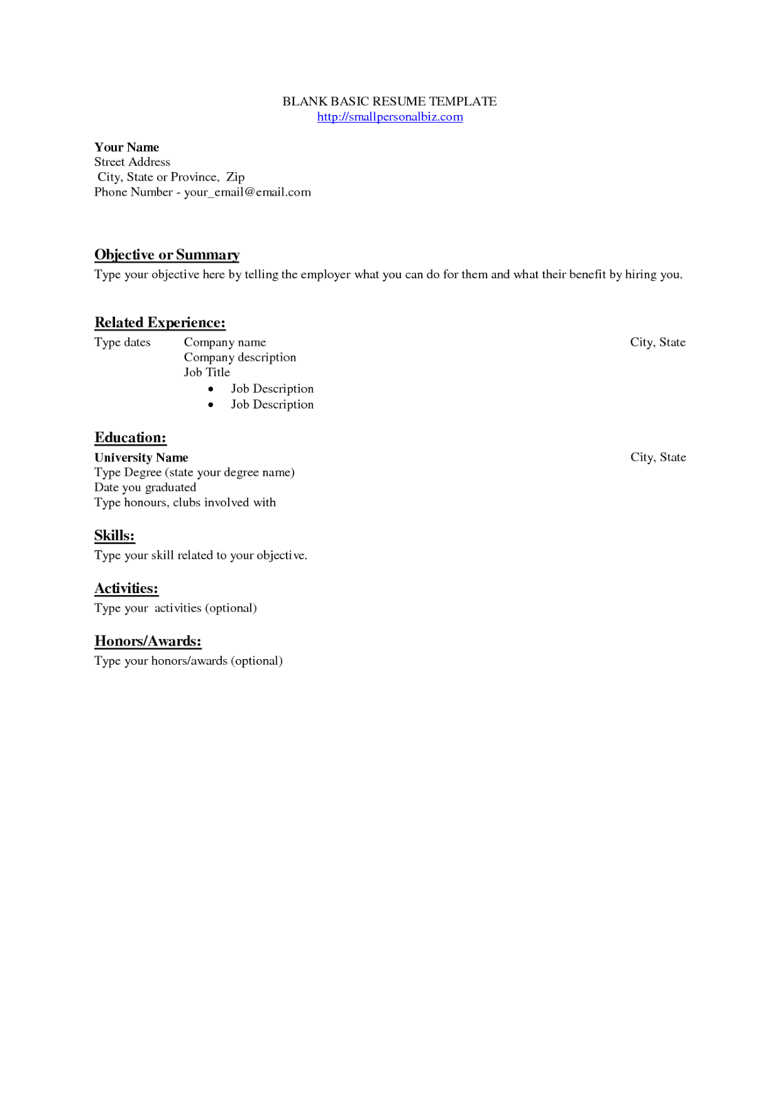 Copy of a blank resume